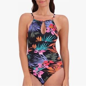 Jessica Simpson Womens Midweight Textured One Piece Swimsuit Palms NWOT